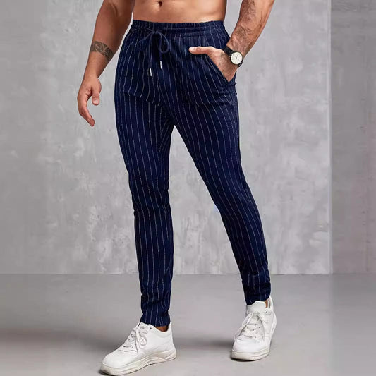 European And American Men's Striped Pocket Casual Ankle Banded Pants