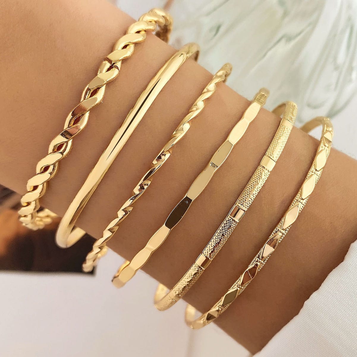 Conjunto de pulsera de cadena de Metal bohemio para mujer, brazalete abierto con cadena de eslabones gruesos de Color dorado geométrico, joyería de moda femenina