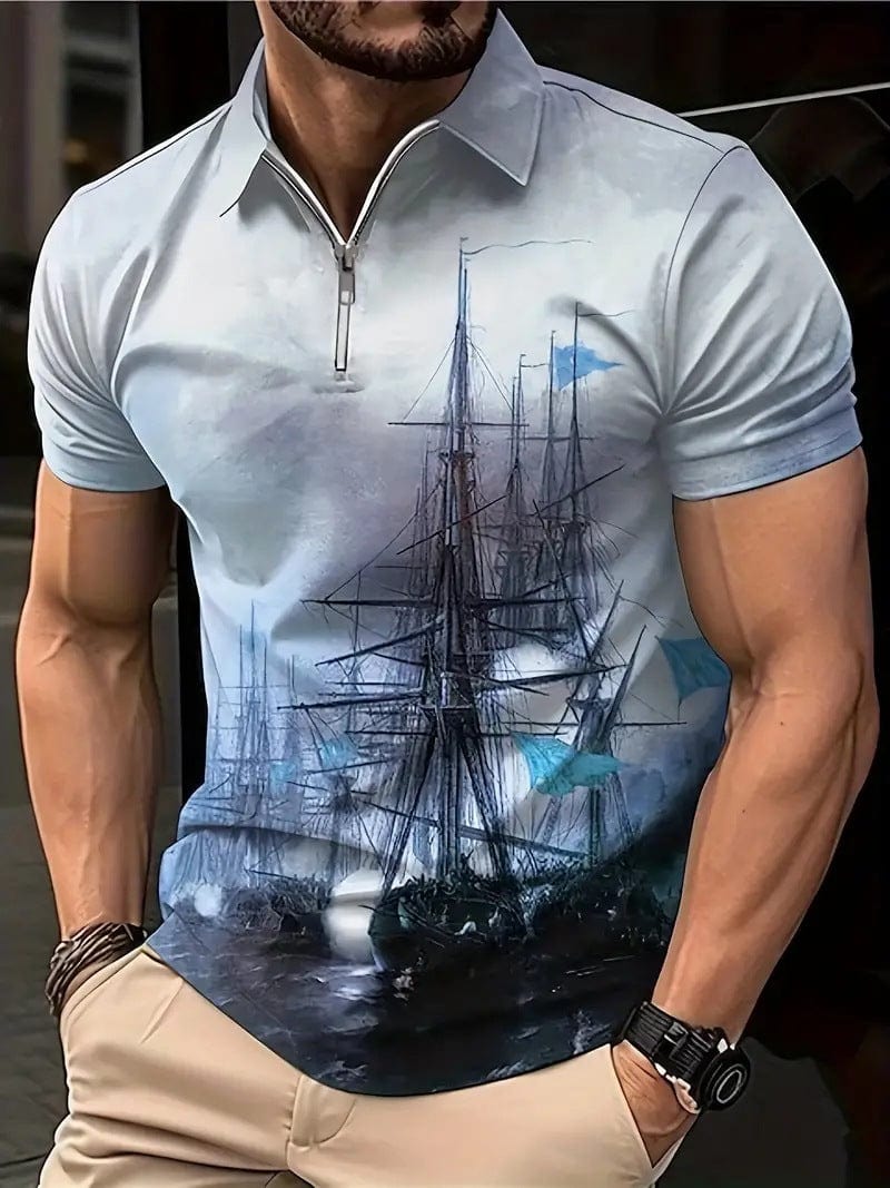 Polo de moda transpirable con estampado para hombre