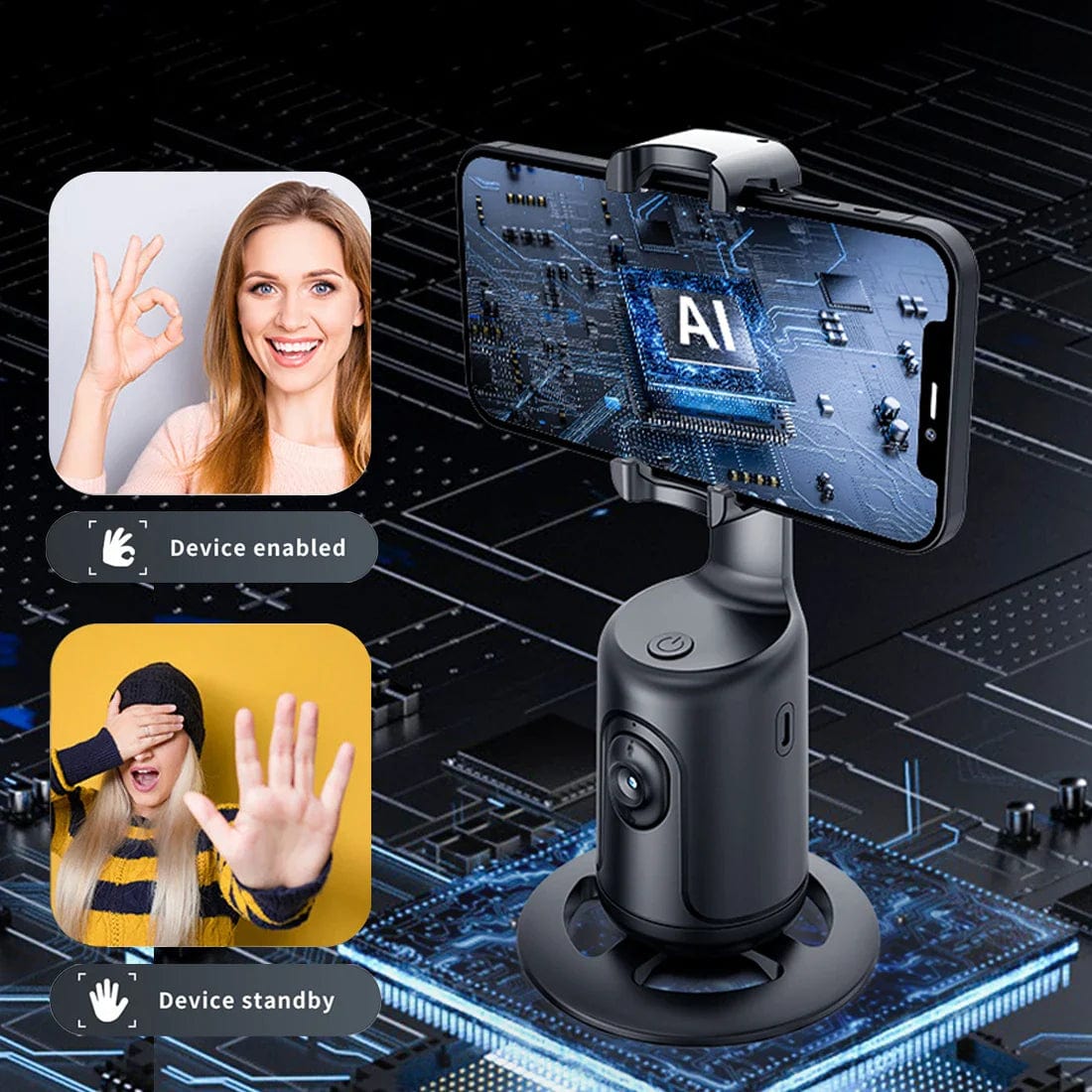 Auto Tracking Phone Holder, Auto Face Tracking 360° Rotation AI Follow-up Video Gimbal Stabilizer Tripod Robot..