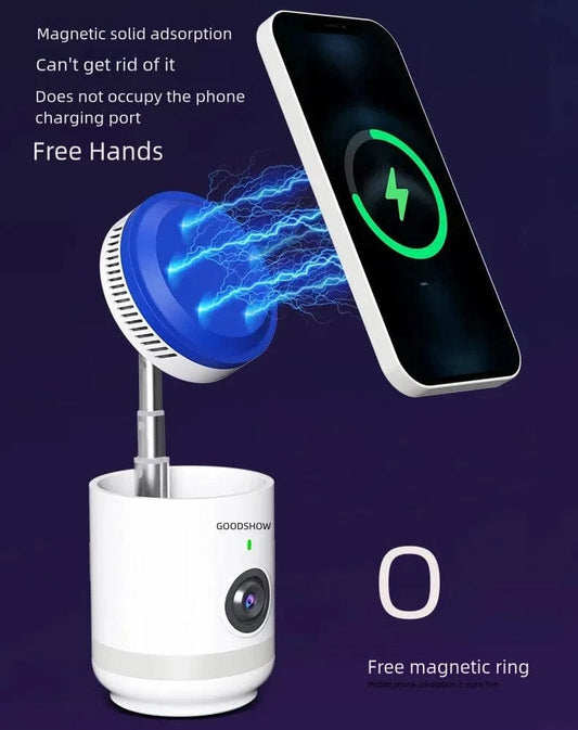 Magnetic Phone Holder with Wireless Charging, AI Auto-Tracking and Rotation for IPhone 12 13 14 15 Series Mobile Phone Stand.