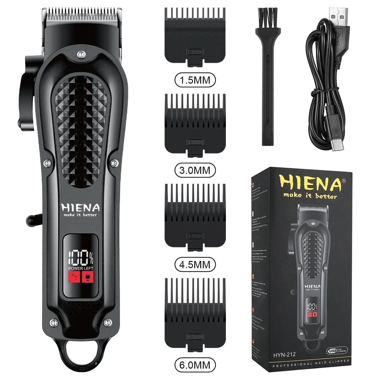 Hiena HYN-212 tondeuse à cheveux électrique UBS Rechargeable sans fil tondeuse à barbe hommes puissant électrique tondeuse à cheveux outil de coupe