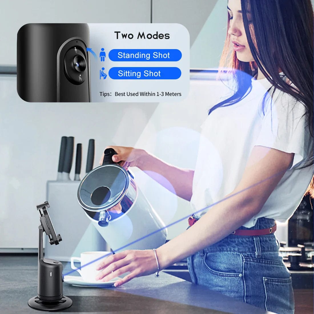 Auto Tracking Phone Holder, Auto Face Tracking 360° Rotation AI Follow-up Video Gimbal Stabilizer Tripod Robot..