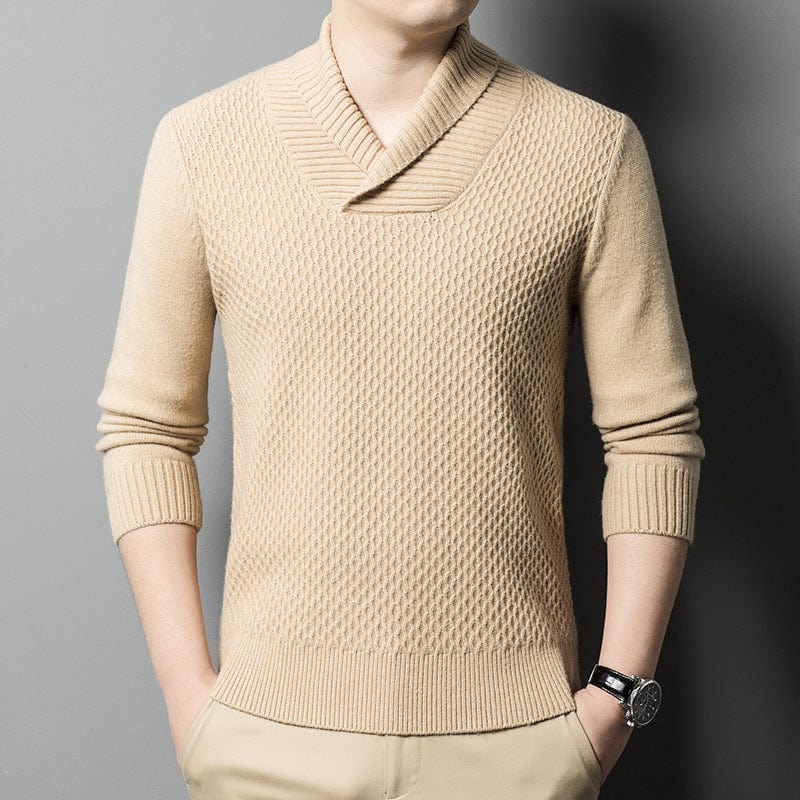 Men's Sweater Solid Color Jacquard Knitted Thickened Warm Coarse Yarn Bottoming Sweater