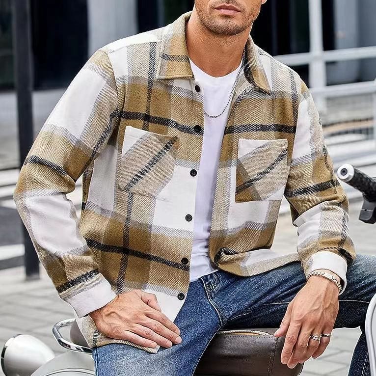 Manteau chemise rembourré thermique haut de gamme à carreaux pour hommes