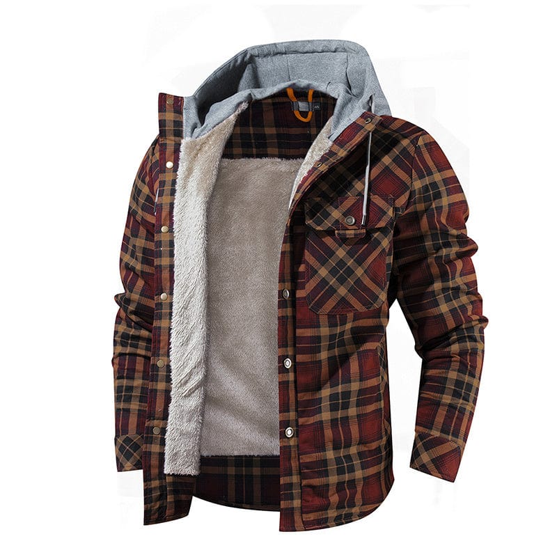 Hommes veste chaude doublure polaire bûcheron Plaid vestes à capuche bouton pression