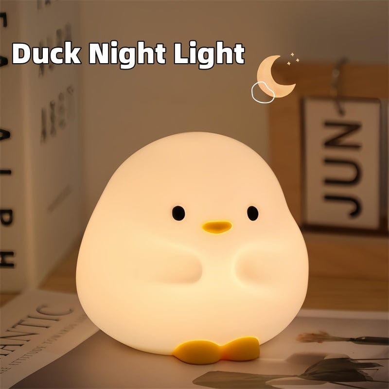 Lindo pato LED lámpara de noche de dibujos animados de silicona USB recargable luz para dormir Sensor táctil sincronización dormitorio lámpara de noche para regalo de niño decoración del hogar