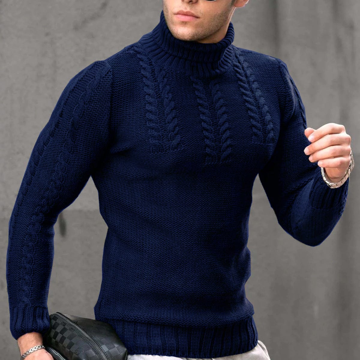 Men's Turtleneck Twisted Long-sleeved Sweater Thermal Head Cover