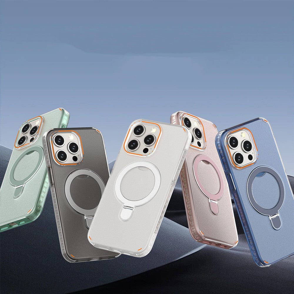 New Colorful Magnetic Bracket Phone Case With Holder Stand Cover For Magesafe Magnetic Transparent Wireless Charge Case For Phone.