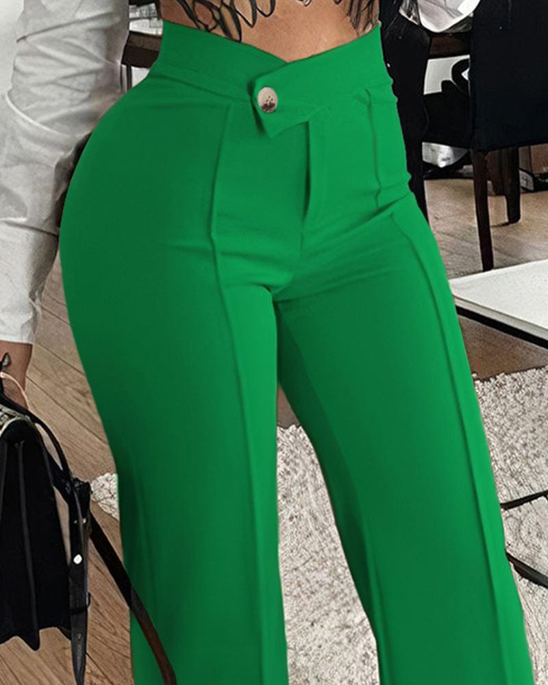 Pantalon large coupe slim croisé pour femme, vert, loisirs, trajet