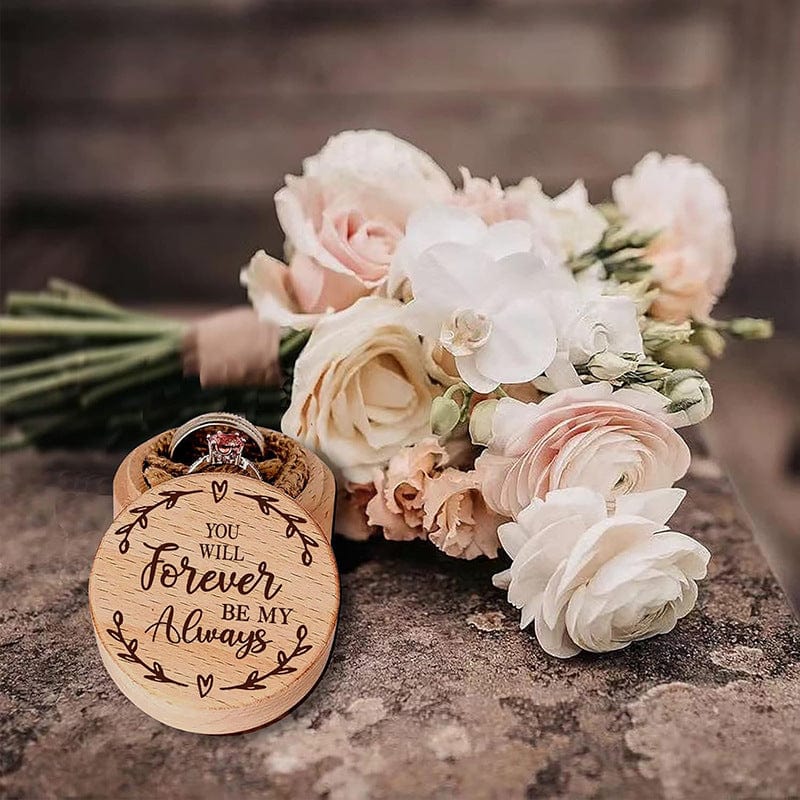 Caja circular de madera para anillos de haya con grabado láser creativo y caja de embalaje antigua personalizada