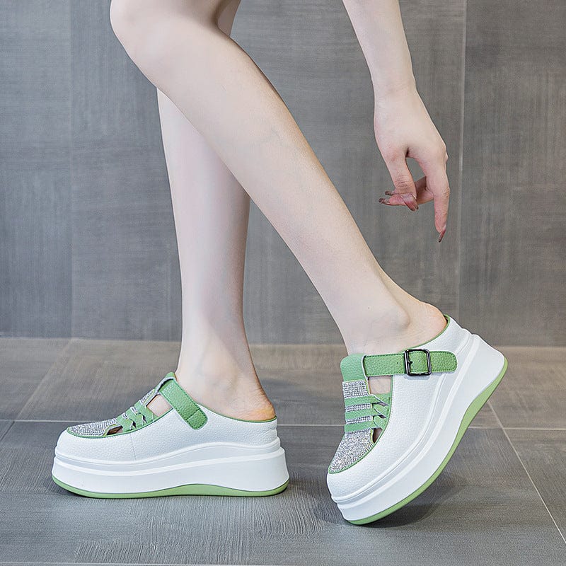 Versatile Korean Style Platform Muffin Authentic Leather Clunky Sneakers