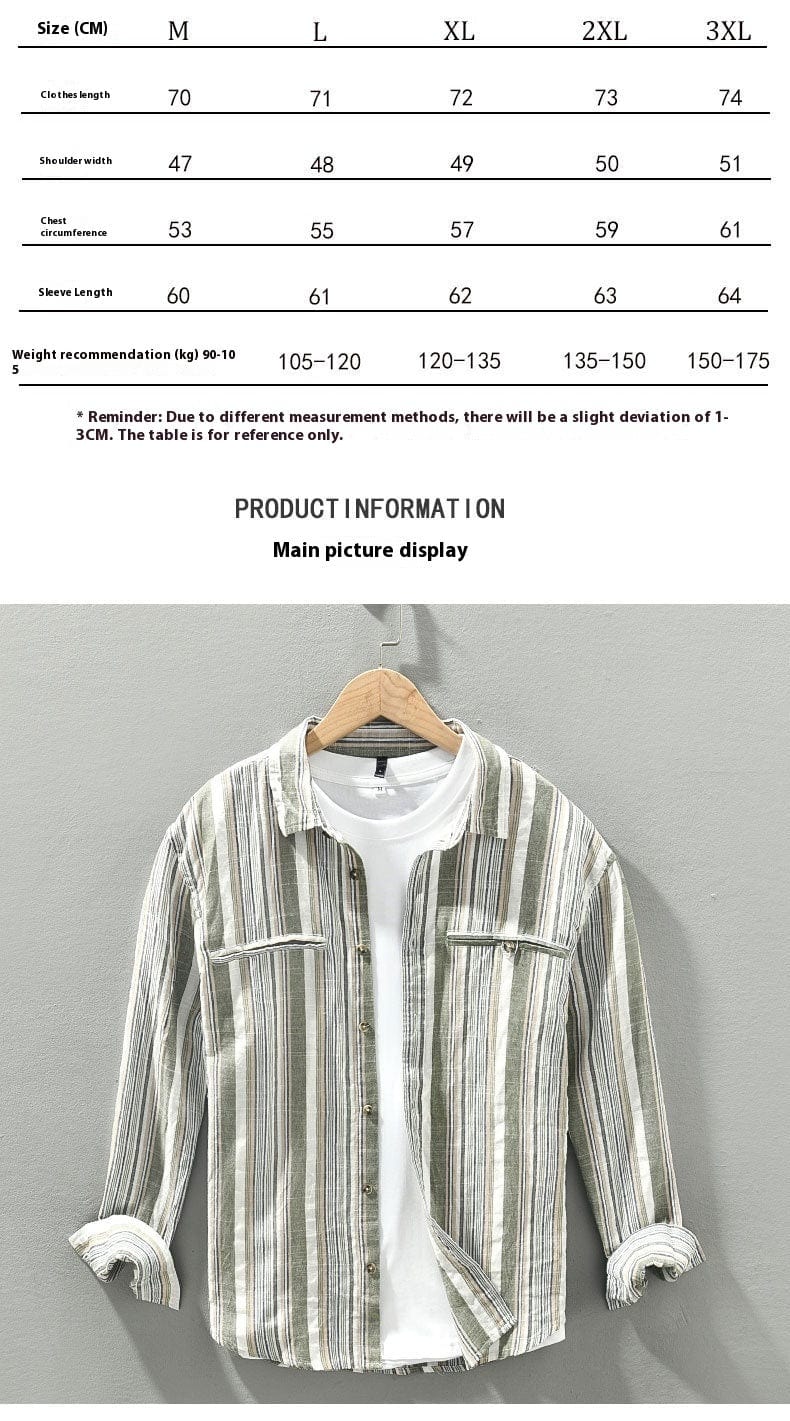 Fashion Striped Long Sleeves Shirt Men's Cotton And Linen