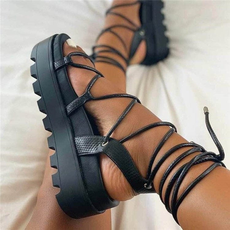 European And American Lace-up Flat Shoes Women's Plus Size Roman Shoes