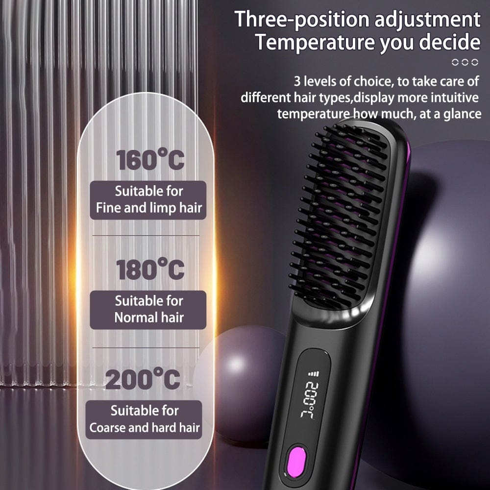 Peigne à cheveux lisse 2 en 1, brosse à lisser sans fil, chauffage rapide, bigoudi chaud Portable, chargeur USB