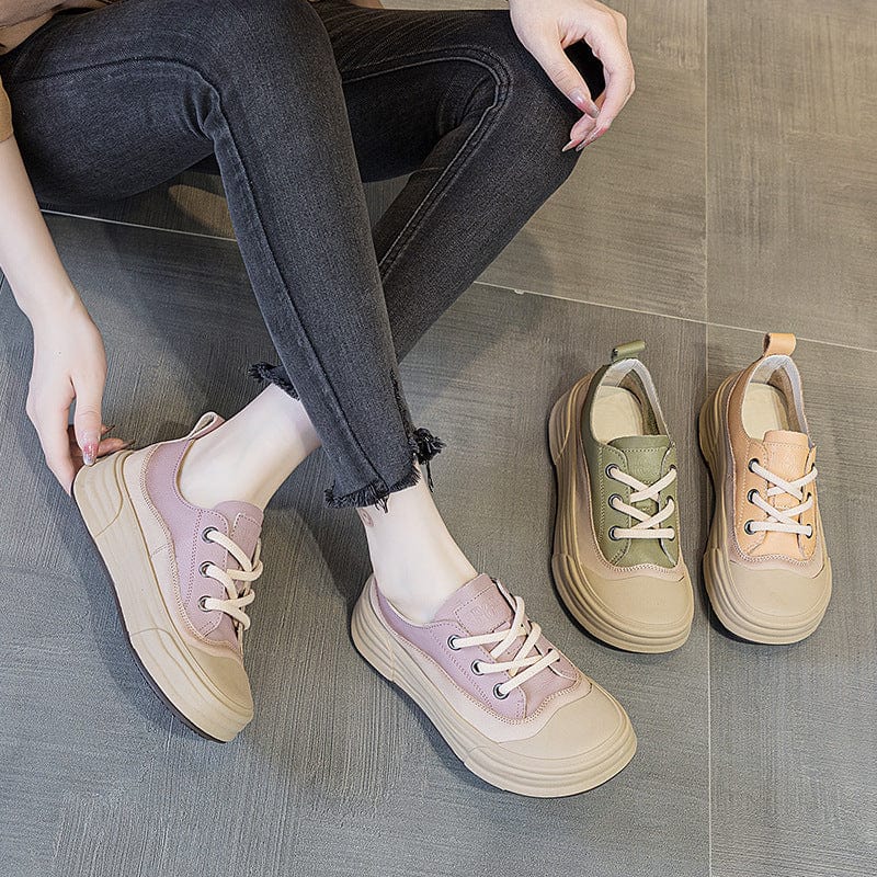 Women's Fashion Leather Casual Platform Sneakers